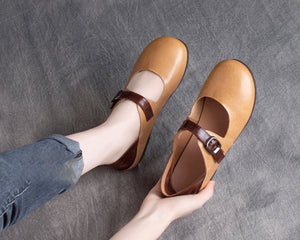 Giày da retro đế bệt phối màu quai cài - OD0645