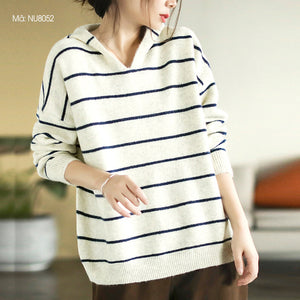 Áo hoodies len cashmere dài tay kẻ sọc - NU8050