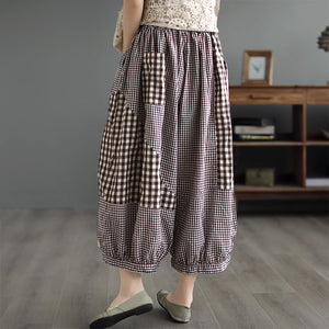 Quần baggy lưng thun chắp vá mảng caro - NU8618