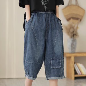 Quần baggy lửng denim lưng thun một túi vuông kiểu - NU8602