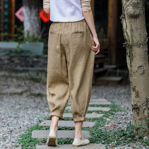 Quần baggy linen lưng thun dây rút hai túi chéo - NU6729