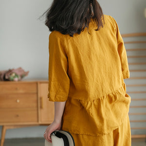 Áo sơ mi linen ngắn tay cổ V form rộng - NU5582