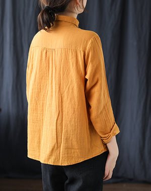 Áo sơ mi linen dài tay cổ pipi khuy chéo - NU8140