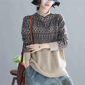 Áo len đan dài tay cổ lọ hoa văn cổ điển - NU6194
