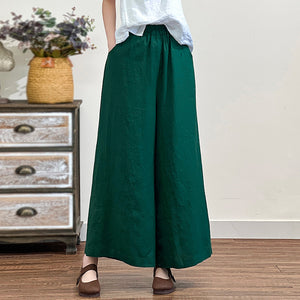 Quần baggy linen lưng thun ống rộng một màu - NU7218