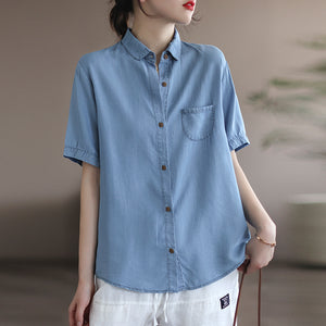 Áo sơ mi ngắn tay cổ đức khuy kiểu một túi tròn - NU8159
