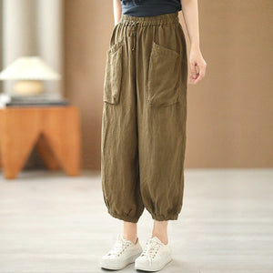 Quần baggy linen lưng thun dây rút kiểu túi hộp - NU7525