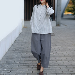 Quần baggy linen lưng thun ống rộng hai túi chéo - NU6743