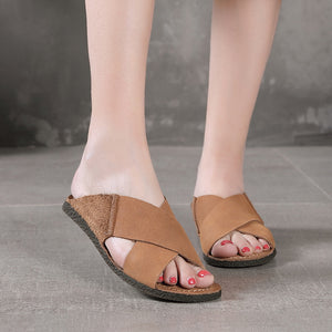 Dép da retro may tay đế bệt giày - NU5243