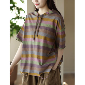 Áo hoodies ngắn tay kẻ sọc vạt kiểu rách - NU8482