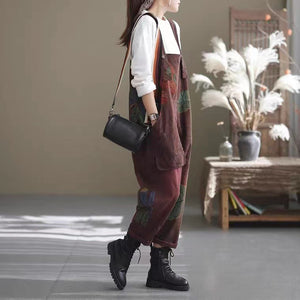 Quần baggy yếm retro in lá màu sắc - NU6625