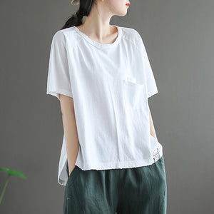 Áo T-shirt ngắn tay cổ tròn kiểu túi đôi vạt mullet - NU8353