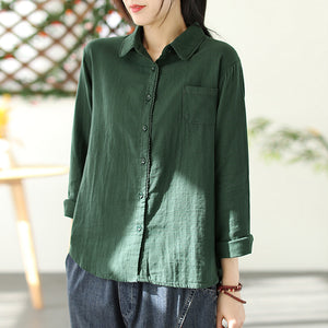 Áo sơ mi linen dài tay cổ pipi viền ren - NU8247