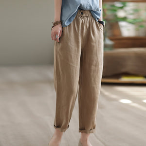 Quần baggy linen lưng thun ống đứng một khuy cài - NU7443