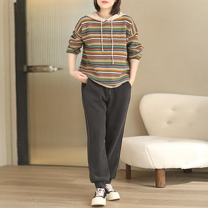 Áo hoodies len dệt kim dài tay kẻ sọc sắc màu - NU8120