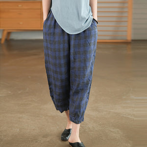Quần baggy linen kẻ caro lưng thun hai túi chéo - NU7063