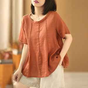 Áo T-shirt linen ngắn tay cổ tròn kiểu xòe - NU8524