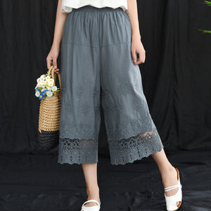 Quần baggy linen lưng thun thêu ren - NU5325