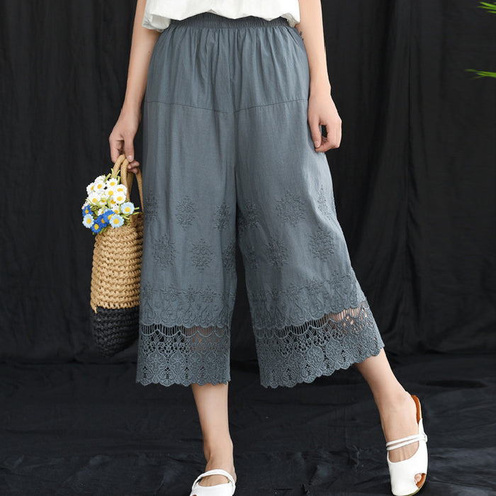 Quần baggy linen lưng thun thêu ren - NU5325