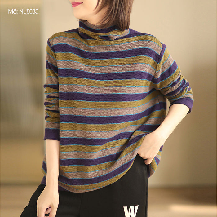 Áo len dài tay cổ lọ kẻ sọc màu - NU8085