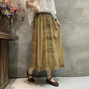 Chân váy linen lưng thun đính ren song song - NU8332