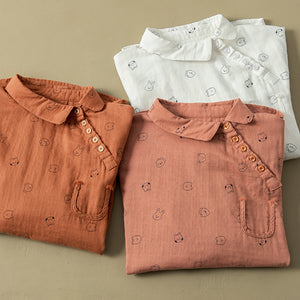 Áo sơ mi linen dài tay cổ pipi in hình ngộ nghĩnh - NU8257