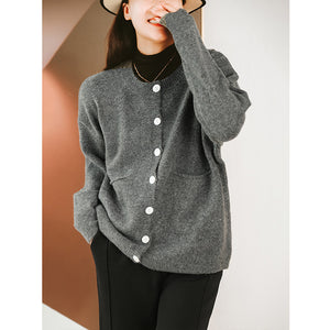 Áo khoác len cardigan dài tay cổ tròn hai túi vuông - NU7836