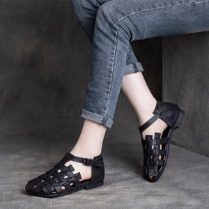 Giày da retro bện caro để bệt quai cài - OD0639