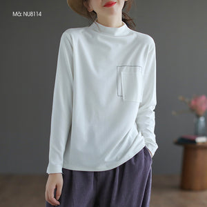 Áo T-shirt dài tay cao cổ một túi kiểu - NU8112