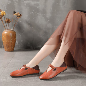 Giày da retro đế thấp quai đính hoa - NU5227