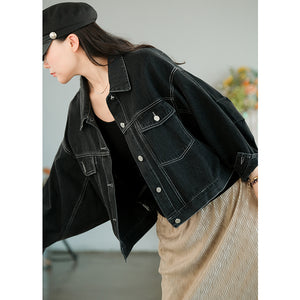 Áo khoác denim dài tay cổ đức hai túi chỉ nổi - NU7706