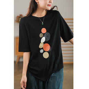 Áo T-shirt ngắn tay cổ tròn vạt chéo in những vòng tròn - NU7243