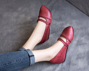 Giày da retro đế cao quai bện - NU5678