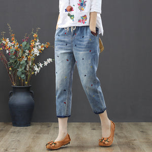 Quần baggy denim thêu tam giác nhỏ - NU2451 - kamaka.vn - thời trang nhật