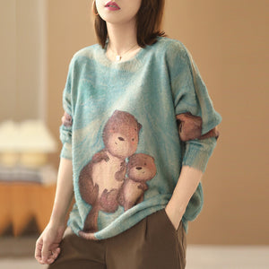 Áo len cashmere dài tay vẽ hoạt hình - NU6169