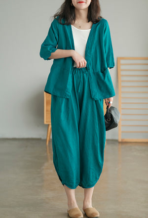 Quần baggy linen lưng thun túi tròn - NU5589
