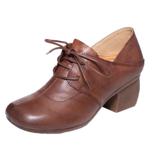 Giày da retro may thủ công cột dây đế cao - OD0727
