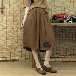 Quần baggy linen retro lưng thun kiểu chắp vá - NU7141