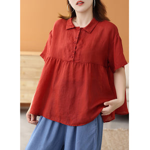 Áo sơ mi linen ngắn tay cổ pipi bốn khuy - NU7521