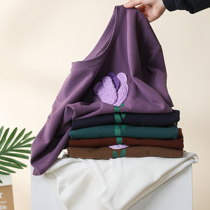 Áo T-shirt ngắn tay cổ tròn thêu hoa tulip - NU8447