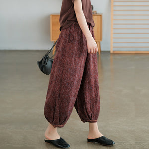 Quần baggy linen lưng thun hoa văn trừu tượng ống rộng - NU7085