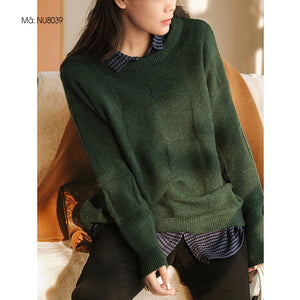 Áo len dài tay cổ tròn kiểu đan caro - NU8037