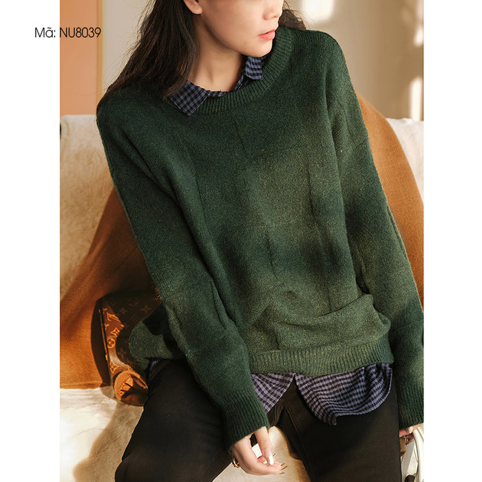 Áo len dài tay cổ tròn kiểu đan caro - NU8037