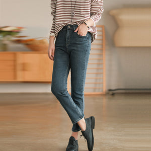 Quần baggy denim ống côn kiểu gấu lệch - NU6439