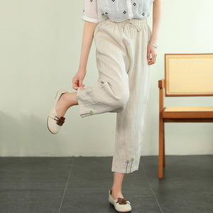 Quần baggy linen lưng thun dây rút thêu kẹo ngọt - NU7288