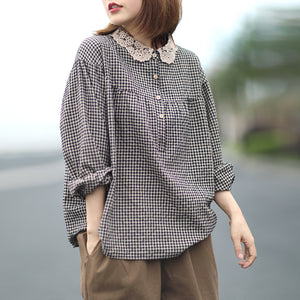 Áo sơ mi linen caro dài tay - NU4413