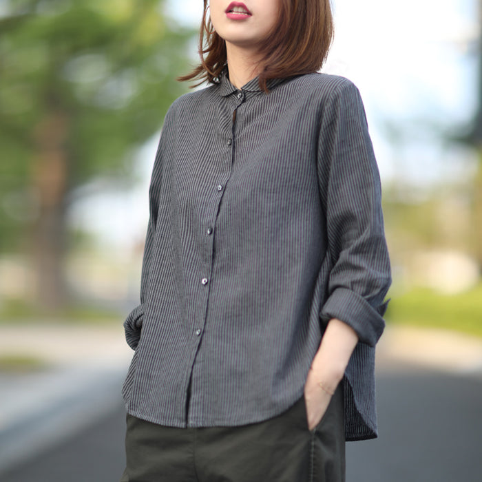 Áo sơ mi linen dài tay kẻ sọc đứng cổ pipi - NU4423