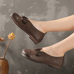 Giày da retro đính hoa thủ công mũi tròn - NU5235