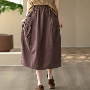 Chân váy linen retro hai túi ngang xếp ly - NU8520