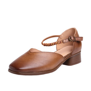Giày da retro hình chữ V đế cao quai đôi - OD0682